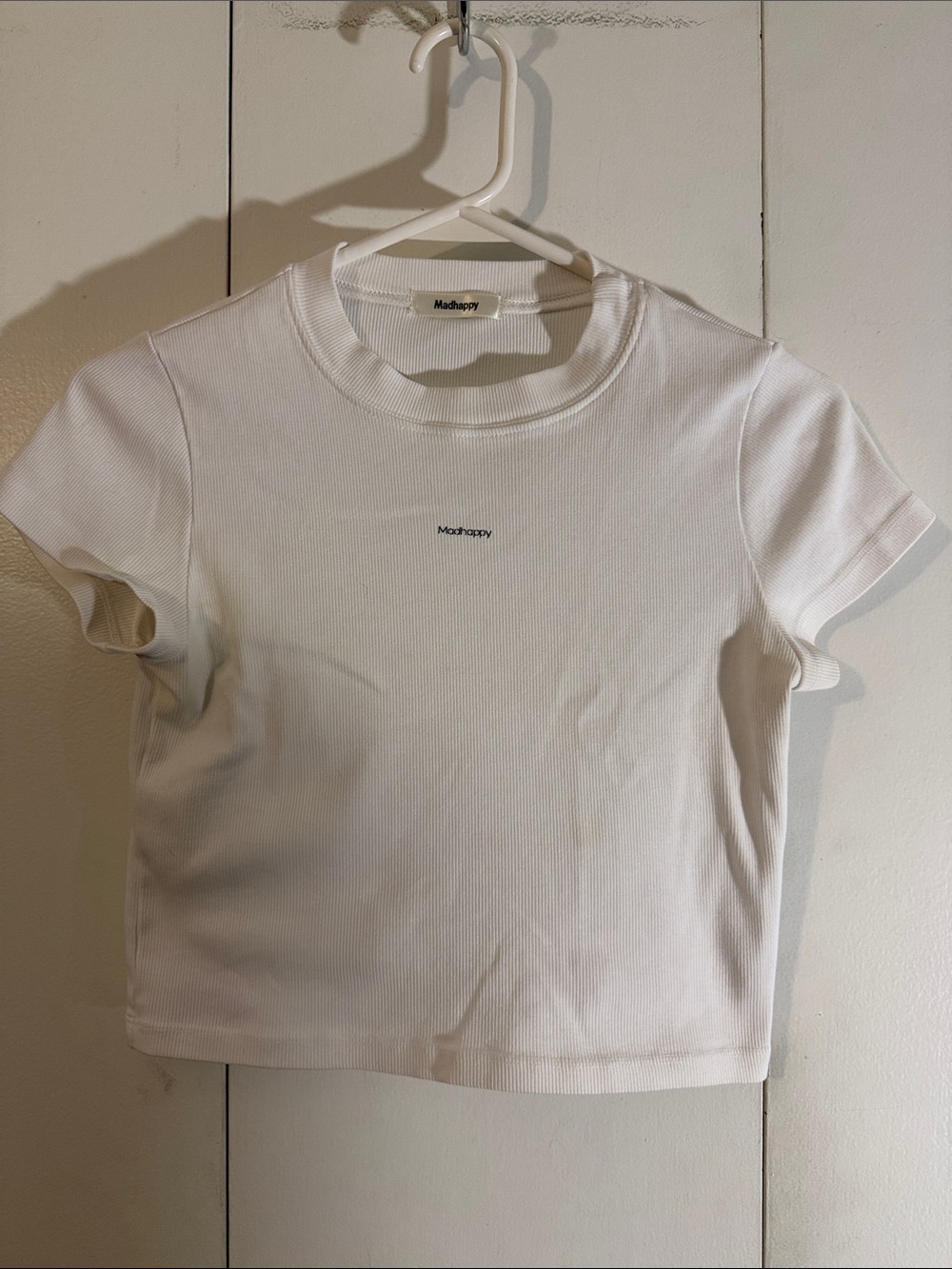 Madhappy White Ribbed Short Sleeve Crop Tee